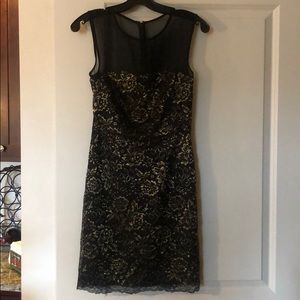 DVF gold and black lace floral dress size 2